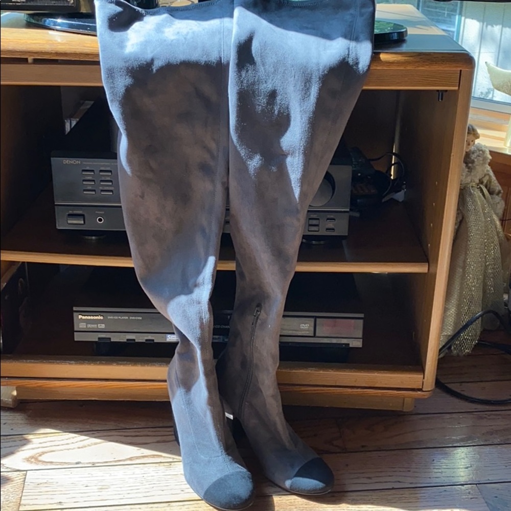 Grey high suede boots